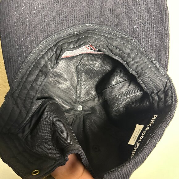 Y2K Pink Dolphin Corduroy Black Ghost Logo Adjustable "Rare" Cap Streetwear - Picture 8 of 8